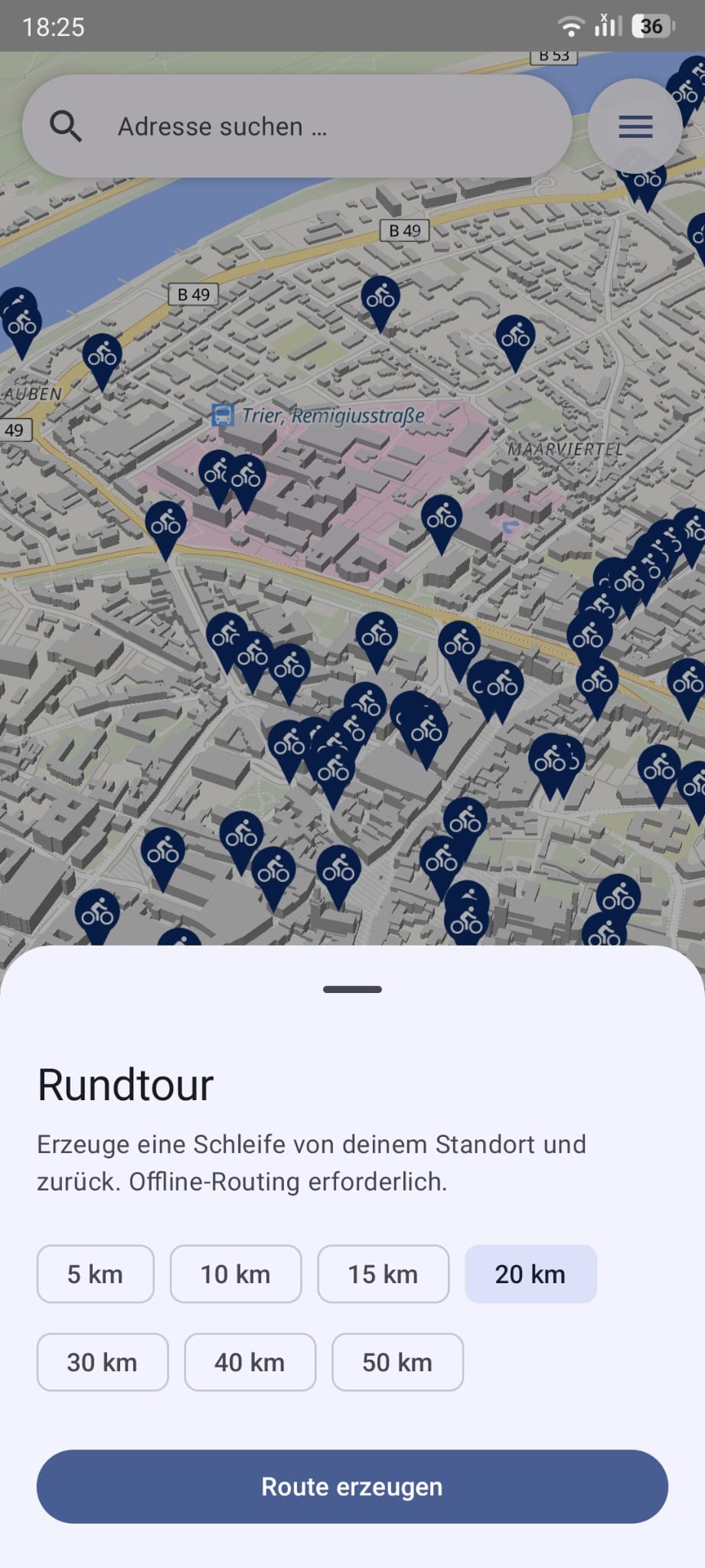 VeloSpot round trip generator sheet with distance selector